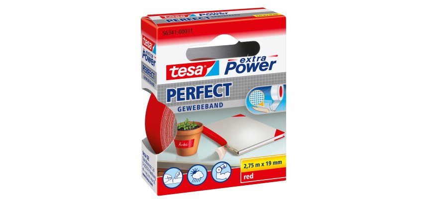 Nastro adesivo telato XP Perfect - 19 mm x 2,7 m - tela plastificata - rosso - Tesa