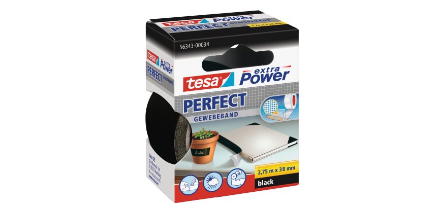 Nastro adesivo telato XP Perfect - 38 mm x 2,7 m - tela plastificata - nero - Tesa
