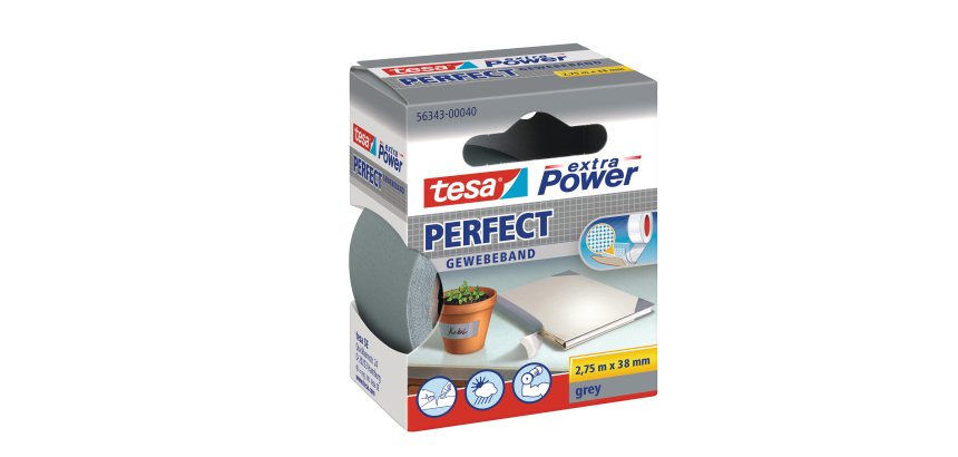 Nastro adesivo telato XP Perfect - 38 mm x 2,7 m - tela plastificata - grigio - Tesa