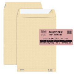 Busta a sacco Multi Strip - strip adesivo - 25 x 35,3 cm - 100 gr - carta riciclata FSC - avana - Pigna Envelopes - conf. 500 pezzi