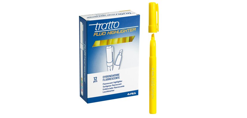 Evidenziatore fluo Highlighter - punta a scalpello  - giallo - Tratto - conf. 12 pezzi