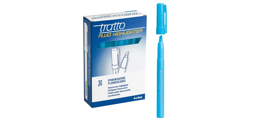 Evidenziatore fluo Highlighter - punta a scalpello  - azzurro - Tratto - conf. 12 pezzi