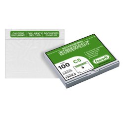 Busta adesiva Speedy Doc - con stampa "contiene documenti" - C5 (23 x 16,5 cm) - PPL/PE - trasparente - Favorit - conf. 100 pezzi