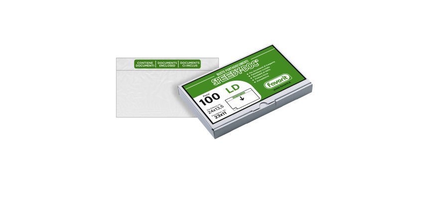 Busta adesiva Speedy Doc - con stampa "contiene documenti" - LD (23 x 11 cm) - LDPE - trasparente - Favorit - conf. 100 pezzi