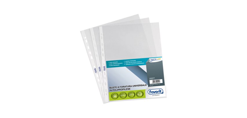 Buste forate Special PP - Superior - liscio - 21 x 29,7 cm - trasparente - Favorit - conf. 50 pezzi