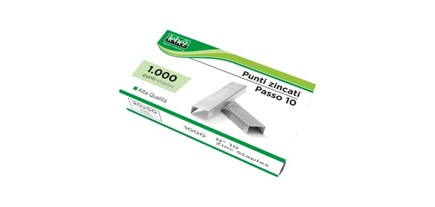 Punti zincati P10 - passo 10 - 9/4 - metallo - Lebez - 20 conf. da 1000 punti