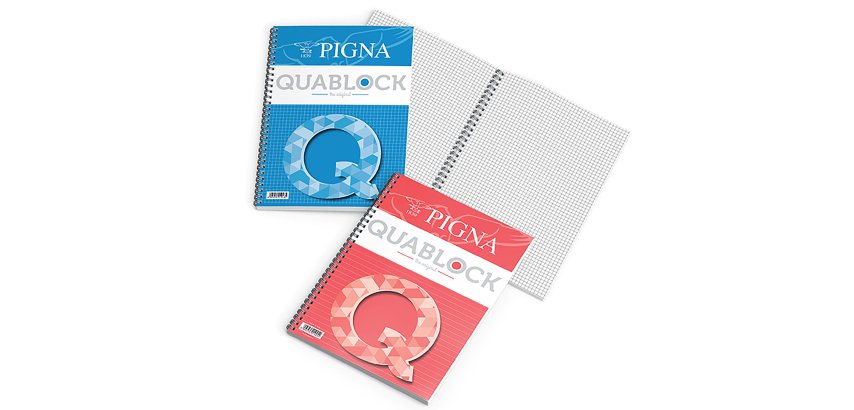 Blocco Quablock Original - spiralato - 22x29,5cm - 5 mm - 120 fogli - 80gr - 4 fori - microperforato - Pigna