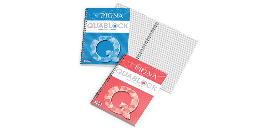 Blocco Quablock Original - spiralato - 22x29,5cm - 1 rigo - 120 fogli - 80gr - 4 fori - microperforato - Pigna