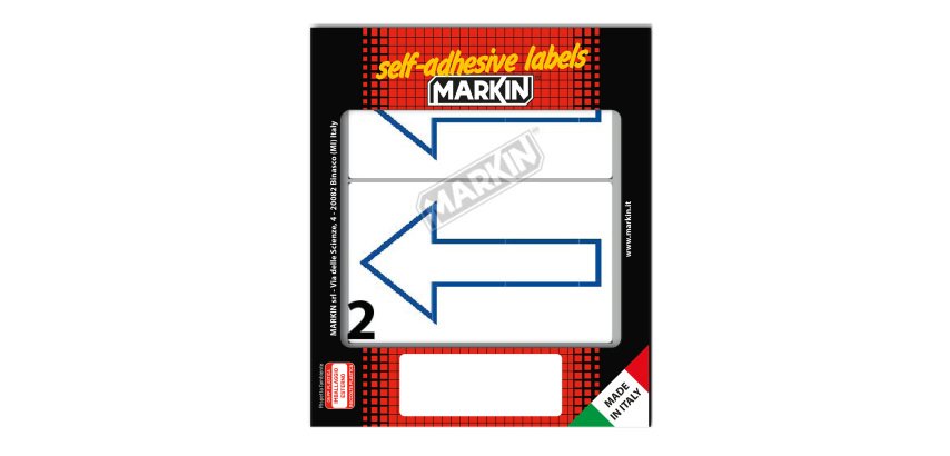 Etichette adesive - in carta - permanenti - 115 x 70 mm - 2 et/fg - 10 fogli - simbolo freccia blu (alto) - bianco - Markin