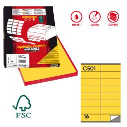 Etichette adesive C/501 - in carta - permanenti - 105 x 36 mm - 16 et/fg - 100 fogli - giallo - Markin