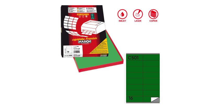 Etichette adesive C/501 - in carta - permanenti - 105 x 36 mm - 16 et/fg - 100 fogli - verde - Markin