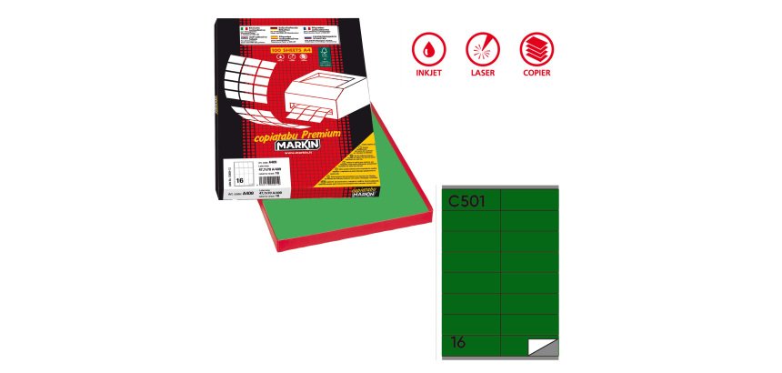 Etichette adesive C/501 - in carta - permanenti - 105 x 36 mm - 16 et/fg - 100 fogli - verde - Markin