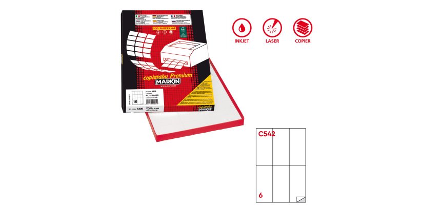 Etichette adesive C/542 - in carta - permanenti - 70 x 148 mm - 6 et/fg - 100 fogli - bianco - Markin