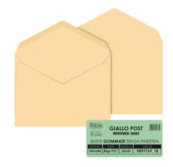 Busta Giallo Postale - gommata - 18 x 24 cm - 80 gr - carta riciclata FSC - giallo - Pigna Envelopes - conf. 25 pezzi