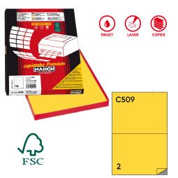 Etichette adesive C/509 - in carta - permanenti - 210 x 148,5 mm - 2 et/fg - 100 fogli - giallo - Markin