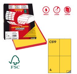 Etichette adesive C/519 - in carta - permanenti - 105 x 148,5 mm - 4 et/fg - 100 fogli - giallo - Markin