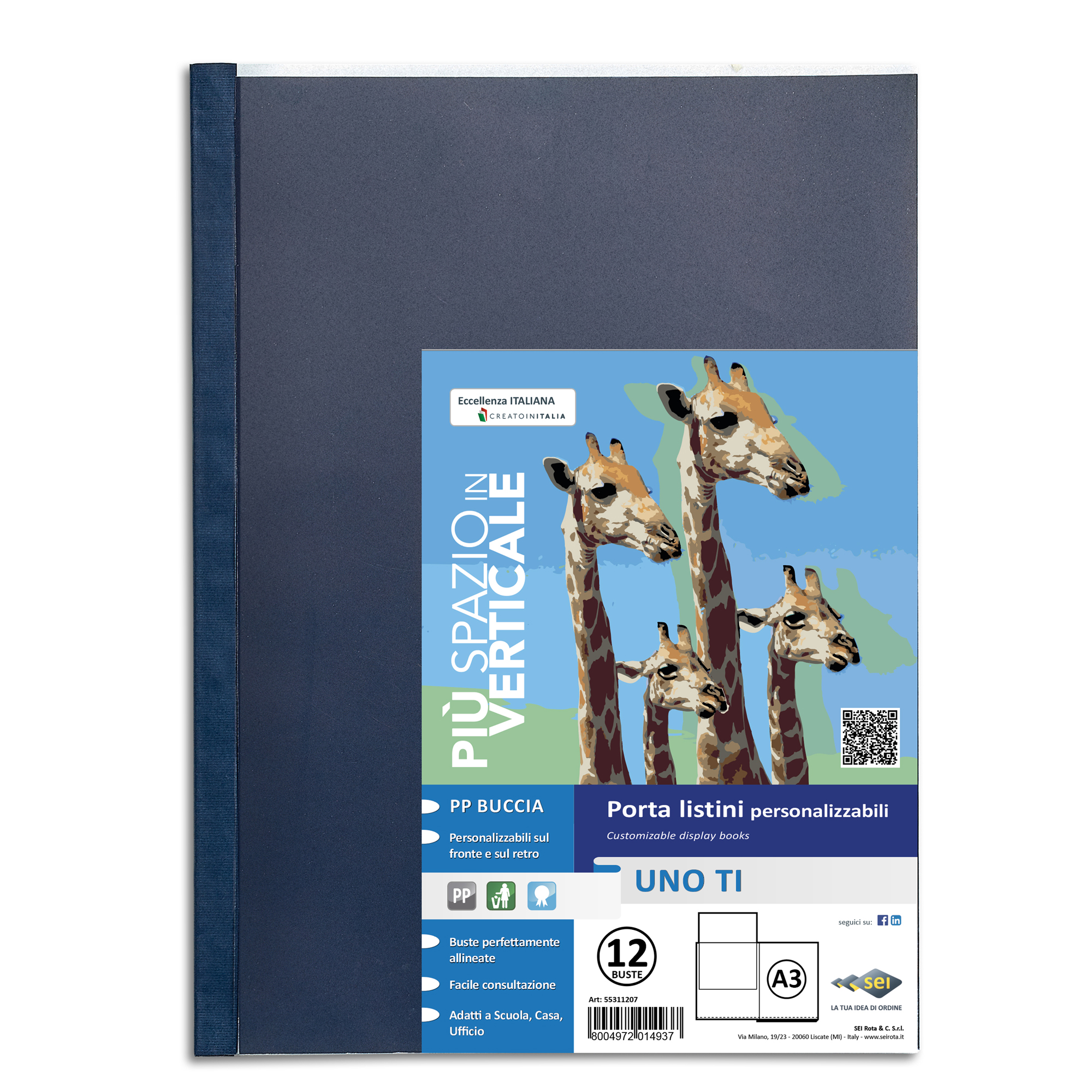 SEI ROTA Portalistini ASSO TI, Copertina personalizzabile in PP, Formato  22x30 cm, 100 buste, Blu - Portalistini