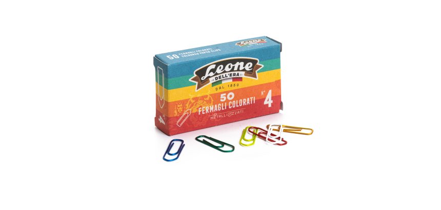 Fermagli metallizzati - n. 4 - 3,2 cm - colori assortiti - Leone - conf. 50 pezzi