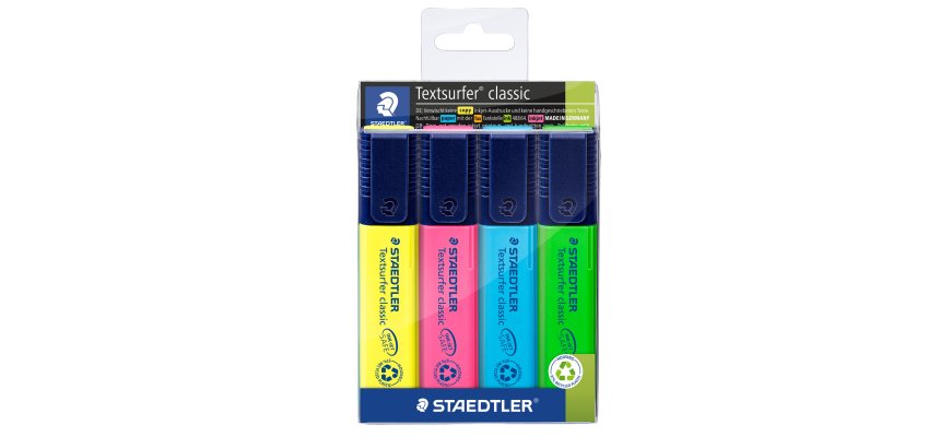 Evidenziatore Textsurfer Classic  - punta a scalpello - tratto da 1,0-5,0mm - astuccio 4 colori - Staedtler