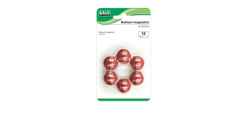 Bottoni magnetici - diametro 2 cm - rosso - Lebez - blister 12 pezzi
