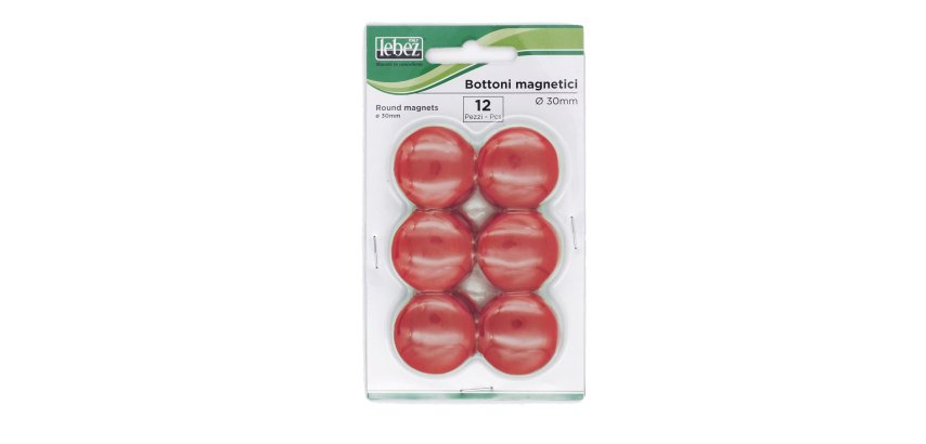 Bottoni magnetici - diametro 3 cm - rosso - Lebez - blister 12 pezzi