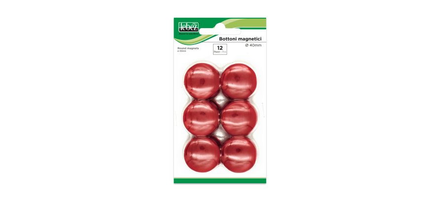 Bottoni magnetici - diametro 4 cm - rosso - Lebez - blister 12 pezzi