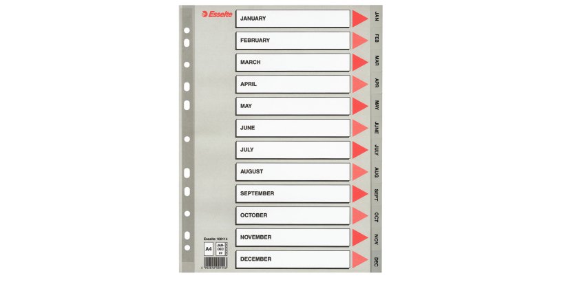 Separatore mensile Gen/Dic - PP - A4 - grigio - Esselte