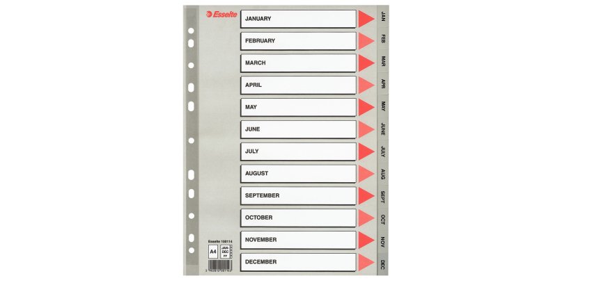 Separatore mensile Gen/Dic - PP - A4 - grigio - Esselte