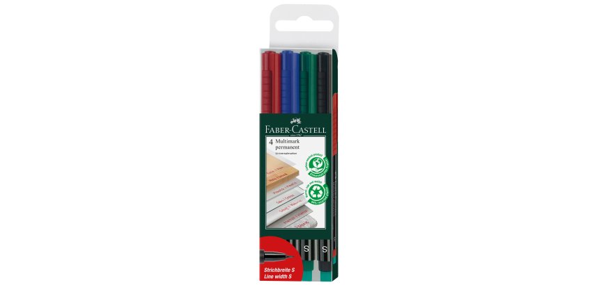 Pennarello Multimark universale con gomma - astuccio 4 colori - punta superfine 0,4 mm - Faber-Castell
