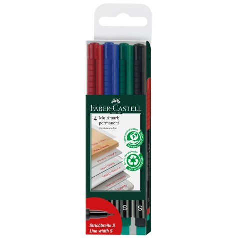 Pennarello Multimark universale con gomma - astuccio 4 colori - punta superfine 0,4 mm - Faber Castell