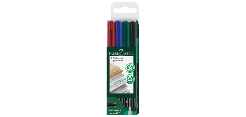 Pennarello Multimark universale permanente con gomma - punta fine 0,6 mm - astuccio 4 colori - Faber-Castell