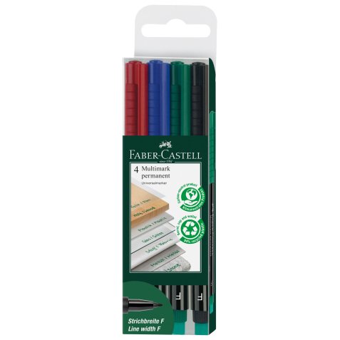 Pennarello Multimark universale permanente con gomma - punta fine 0,6 mm - astuccio 4 colori - Faber Castell