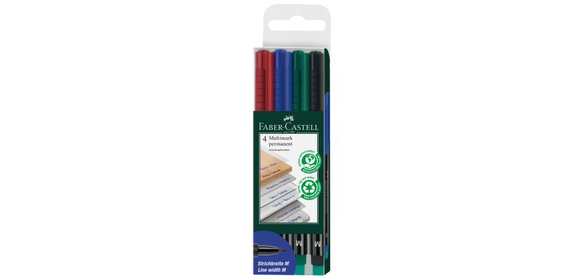 Pennarello Multimark universale permanente con gomma  - punta media 1,0mm - astuccio 4 colori - Faber-Castell