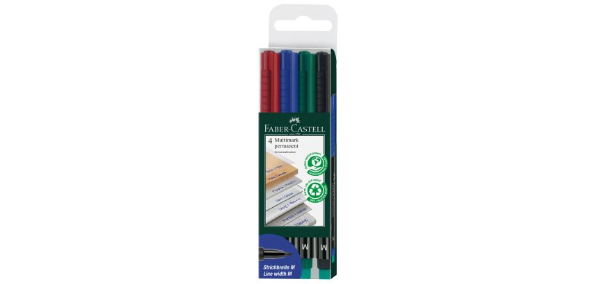 Pennarello Multimark universale permanente con gomma  - punta media 1,0mm - astuccio 4 colori - Faber-Castell