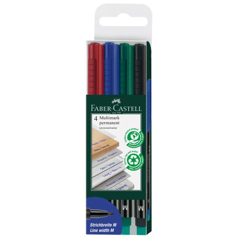 Pennarello Multimark universale permanente con gomma  - punta media 1,0mm - astuccio 4 colori - Faber Castell