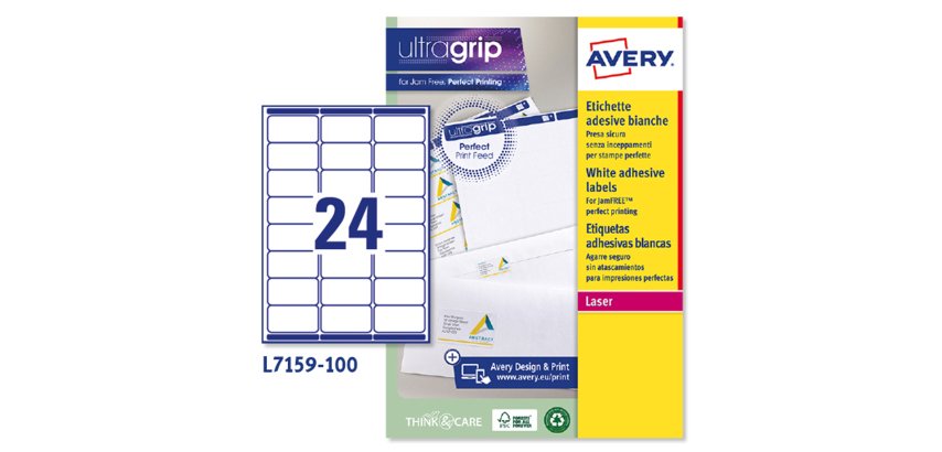 AVERY Etichette in carta bianca 63,5x33,9mm, 24 etichette per foglio, adesivo permanente, laser, 100 fogli