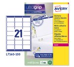 AVERY Etichette in carta bianca 63,5x38,1mm, 21 etichette per foglio, adesivo permanente, laser, 100 fogli