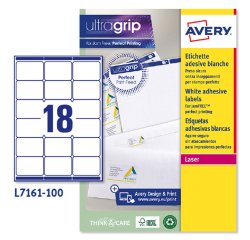AVERY Etichette in carta bianca 63,5x46,6mm, 18 etichette per foglio, adesivo permanente, laser, 100 fogli