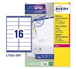 AVERY Etichette in carta bianca 99,1x33,9mm, 16 etichette per foglio, adesivo permanente, laser, 100 fogli