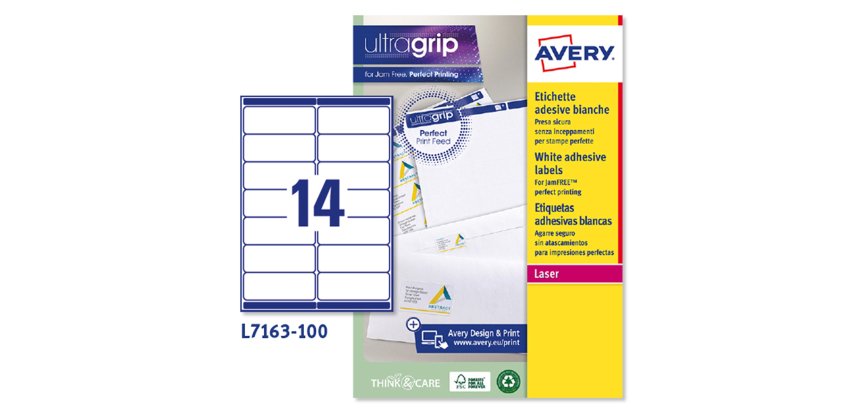 AVERY Etichette in carta bianca 99,1x38,1mm, 14 etichette per foglio, adesivo permanente, laser, 100 fogli