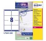 AVERY Etichette in carta bianca 99,1x67,7mm, 8 etichette per foglio, adesivo permanente, laser, 100 fogli