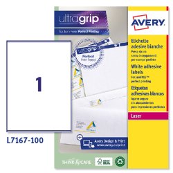 AVERY Etichette in carta bianca 199,6x289,1mm, 1 etichette per foglio, adesivo permanente, laser, 100 fogli