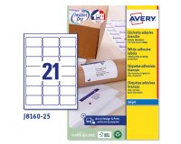 Etichette adesive J8160 - in carta - angoli arrotondati - inkjet - permanenti - 63,5 x 38,1 mm - 21 et/fg - 25 fogli - bianco - Avery