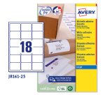 Etichette adesive J8161 - in carta - angoli arrotondati - inkjet - permanenti - 63,5 x 46,6 mm - 18 et/fg - 25 fogli - bianco - Avery