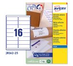 Etichette adesive J8162 - in carta - angoli arrotondati - inkjet - permanenti - 99,1 x 33,9 mm - 16 et/fg - 25 fogli - bianco - Avery