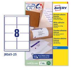 AVERY Etichette in carta bianca 99,1x67,7mm, 8 etichette per foglio, adesivo permanente, inkjet, 25 fogli