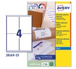 AVERY Etichette in carta bianca 99,1x139mm, 4 etichette per foglio, adesivo permanente, inkjet, 25 fogli