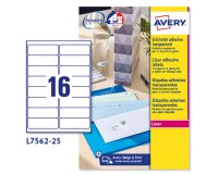 Etichette adesive L7562 - in poliestere - laser - permanenti - 99,1 x 34 mm - 16 et/fg - 25 fogli - trasparente - Avery