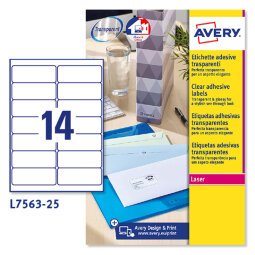 AVERY Etichette trasparenti lucide 99,1x38,1mm, 14 etichette per foglio, adesivo permanente, laser, 25 fogli