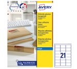 AVERY Etichette trasparenti opache 63,5x38,1mm, 21 etichette per foglio, adesivo permanente, inkjet, 25 fogli